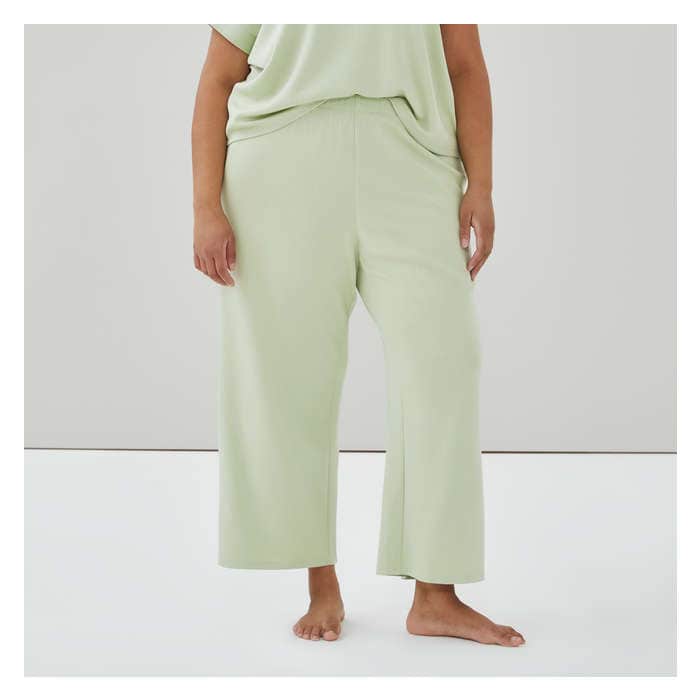 Women+ Rib Wide Leg Pajama Pant - Light Khaki Green
